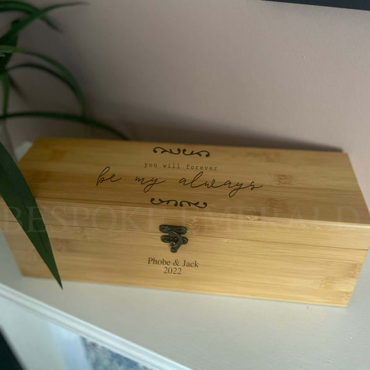 Forever my always personalised wine box - Bespoke Emerald Embroidery Ltd