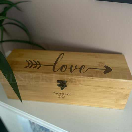 Love arrow personalised wine box - Bespoke Emerald Embroidery Ltd