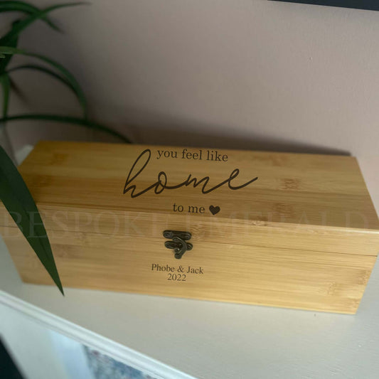 You feel like home personalised wine box - Bespoke Emerald Embroidery Ltd